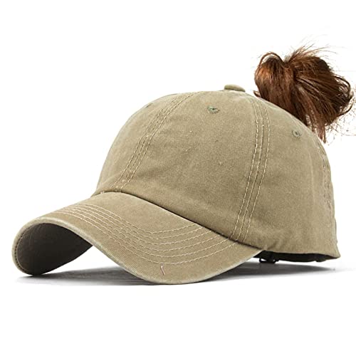 LONGTEN Womens Mesh Baseball Cap Ponytail Vintage Ponycaps Cotton Summer Sun Hat Sports Peaked Cap C-Beige