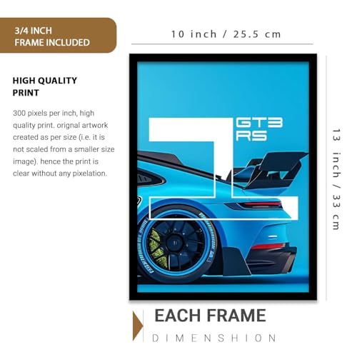 Image of HOMESY Sports Cars Framed Posters Gift Items for Boys Room | Wall Decoration for Bedroom Living Room Office Gaming Room Decor | Sports Cars Poster with Frame for Wall Decor Set Of 3 Size (10x13 inch, BLACK)