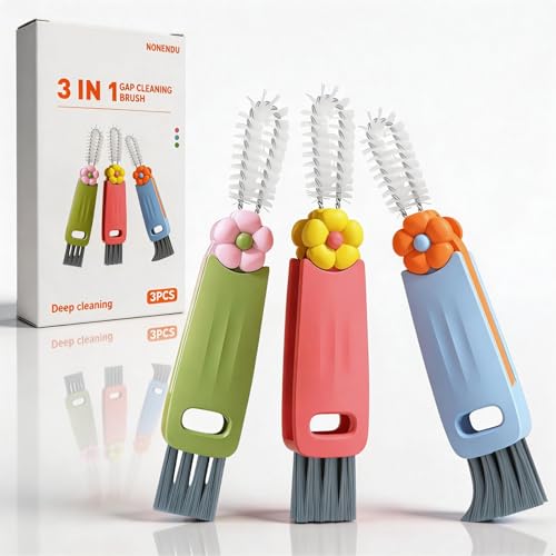 NONENDU 3 in 1 Cup Lid Cleaning Brush Portable Cup Cleaner Brush 2024 New Water Bottle Cleaner Brush 3 in 1 Multifunctional Cleaning Brush for Home Kitchen Cleaning Tools3PCS