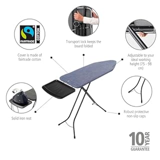 Brabantia 134623 Wide Ironing Board, Denim Blue, Size C (124 x 45 cm)