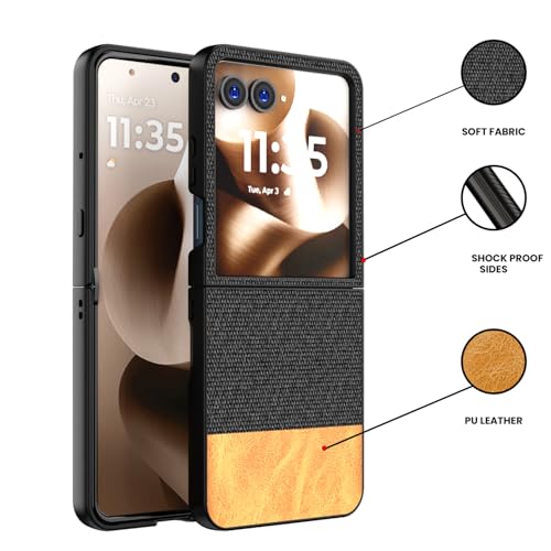 Image of Kapa Soft Fabric & Leather Hybrid Protective Back Cover for Moto Razr 60 /50 | Shockproof Slim Hard Anti Slip Back Case (Black,Brown)