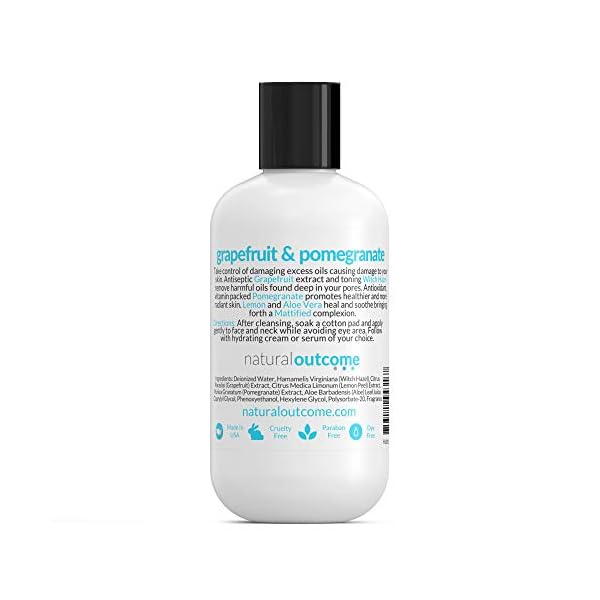 Oily-Skin-Control-Toner-for-Face-by-Natural-Outcome-Skincare-Alcohol-Free-Witch-Hazel-Facial-Toner-Astringent-with-Grapefruit-Pomegranate-Hydrating-Aloe-Vera-8-oz Natural Outcome Oily Skin Face Toner | Purifying Astringent Facial Toner | Naturally Keeps Skin Matte & Shine Free | Minimizes Appearance of Pores While Keeping Skin Hydrated with Aloe Vera | 8 oz