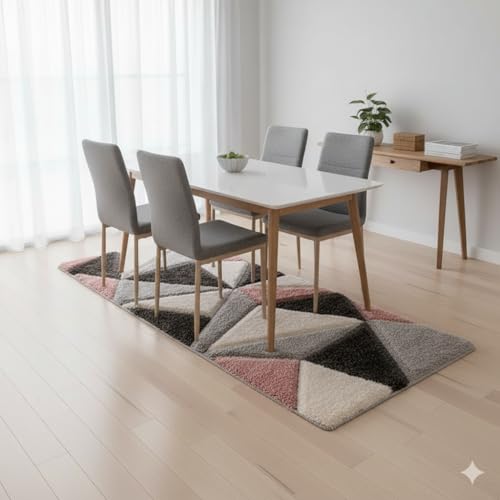 Image of 2x5 ft Shaggy Rug Runner - Ultra-Soft Geometric Carpet for Hallway, Bedroom, and Entryway with Cozy Texture and Modern Appeal