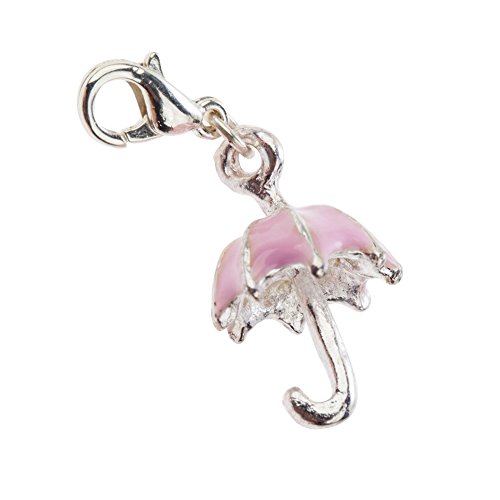 Charming Delicate Design Silver And Pink Colored Open Umbrella Shaped Clip On Pendant Charm For Bracelets Bangles By VAGA