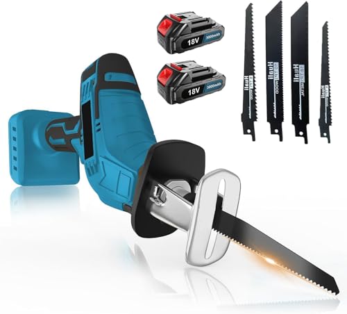 ANUPTTA Elektrische Reciprosäge,Kompatibel mit Makita 18V Akkus - Akku Säbelsäge mit 2x3000mAh Akku & Ladegeräte 0-3500 U/min mit 4 Sägeblättern, für Metall/Holz/PVC-Rohr/Baumschnitt mit LED-Licht