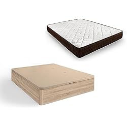 Canapé 135X190 Mas Colchón HOGAR24 ES | Pack de Canapé Abatible Gran Capacidad + Colchón Viscoelástico Dream Flex 18 | Canapé Color Roble Cambrian | Medidas: 135x190 cm