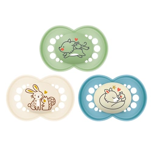 Image of MAM Original Day & Night Baby Pacifier, Nipple Shape Helps Promote Healthy Oral Development, Glows in The Dark, 3 Pack, 6-16 Months, Boy,3 Count (Pack of 1)