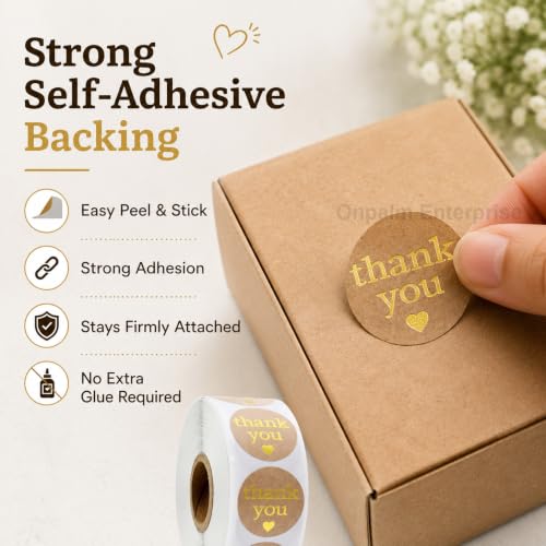 Image of 1000pcs Watercolor Thank You Stickers, Round Thank You Adhesive Sticker for Small Business Wedding Supplies Packing Stickers Gift Wrap (2, Thank You Stickers Golden)