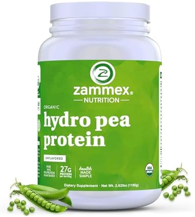Zammex Organic Pea Protein Powder, 27g Proteins Per Serving,Plant Based 100% Vegan Canada Pea Powder, Gluten Free, Non-GMO,No Additives,Easy to Digest, 2.62lbs, Natural Flavor