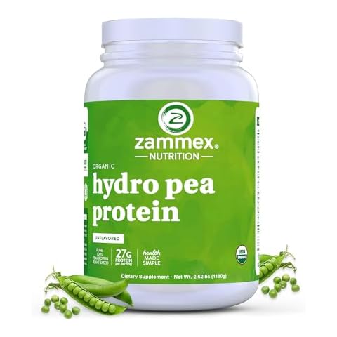 Zammex Organic Pea Protein Powder, 27g Proteins Per Serving,Plant Based 100% Vegan Canada Pea Powder, Gluten Free, Non-GMO,No Additives,Easy to Digest, 2.62lbs, Natural Flavor Cover