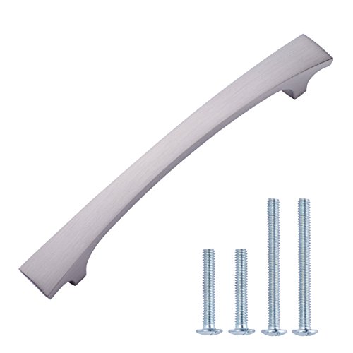 Image of Modern Curved Cabinet Handle Pull, 5 inch Center to Center, 6.4 inch Length, Satin Nickel Finish, 50 Pieces