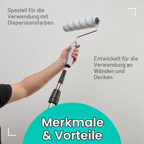 Harris Farbroller Set 23 cm, Malerrolle mit Bügel, 4 Walzen (mittlerer Flor) & Farbwanne – Farbwalze für Wandfarbe… – Ansicht 6