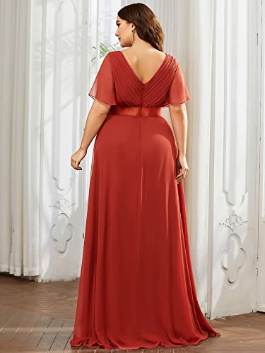 Image of Ever-Pretty Women's Chiffon Formal Evening Dresses for Curvy Women V-Neck Plus Size Floor Length Bridesmaid Dress