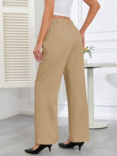 Gracyoga Wide Leg Business Dress Pants Lounge Suit Pants High Waisted Straight Leg Pants Summer Trendy Work Trousers with Pockets Khaki M2