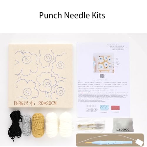 Image of Embroidery Punch Needle Kit Frame, Punch Needle Kits Adults Beginner, Embroidery Starter Kit, Punch Needle Tool with 9.8x9.8 in Punch Needle Fabric with Pattern, Threader, Yarns, Pinch Needle (Black)
