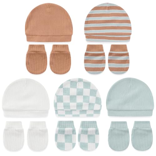 Image of falianni Cute Baby Girl Hats Mittens Set 10-Pack New Born Boy Caps Gloves Suit 0-6 Months Infant Accessories