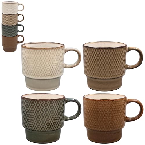 Image of Lesser & Pavey Elements Reactive Glaze Stack Mugs Set of 4 for Home & Kitchen | Stylish Ceramic Mugs for Tea & Coffee | Lovely Cup Set for Mens Gifts & Birthday Gifts for Women