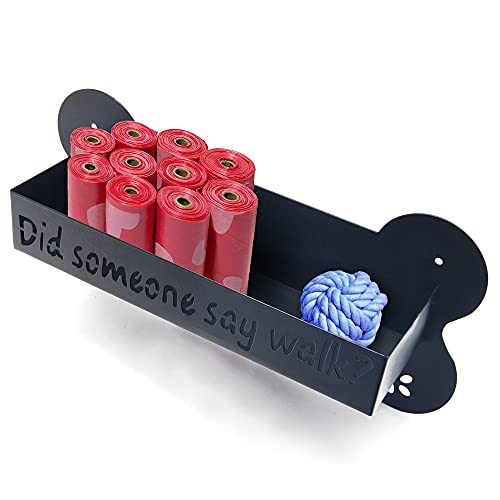 Dog Leash Holder for Wall Decorative - Black Bone Shape Wall Mount Decor with 4 Hooks for Key and Leash Rack Hangers with Storage Shelf (Style 1) - Image 3