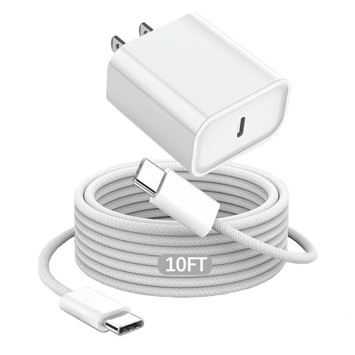 Image of 10FT AirPods Pro 3 Charger Fast Charging,USB C Wall Block Plug&10Foot USB C to C Woven Cable Cord for NEW AirPods Pro 3(2025) / Pro 2,AirPod 4,Air-Pods Max 2 Wireless Earbuds, iPhone 17 /17e /16 /15