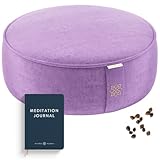 Mindful & Modern Velvet Meditation Cushion | Luxe Zafu Yoga Floor Pillow Seat | Posture Support | Buckwheat Hull Filled | Large Round Cushion | Removable Washable Cover + Carry Handle | Color Violet