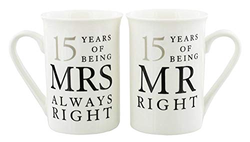 Haysoms Ivory 15th Anniversary Mr Right & Mrs Always Right Mug Gift Set