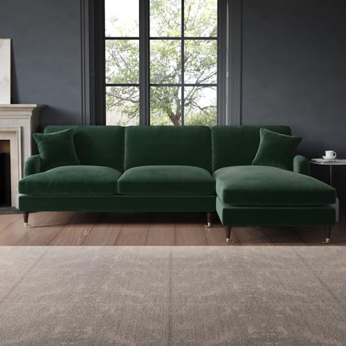 Payton Dark Green Velvet Right Hand Facing 4 Seater Chaise Corner Sofa