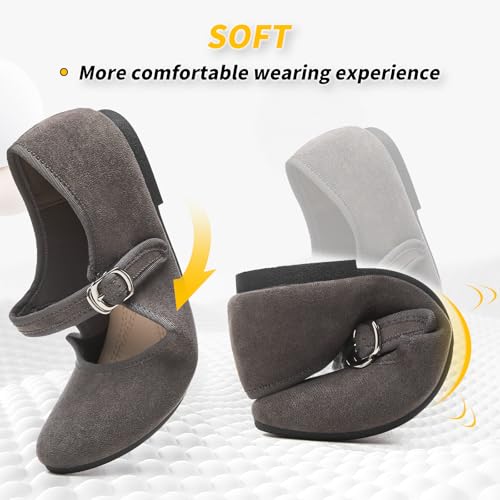 Image of BABUDOG Womens Mary Jane Flats with Strap,Faux Suede Black Flats Shoes,Flats Shoes Women Dressy Comfortable