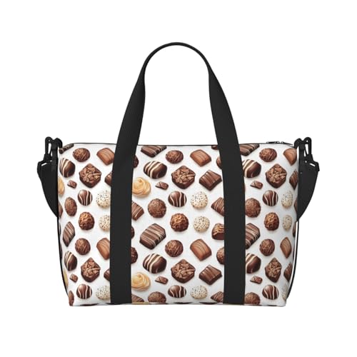 Travel Duffle Bags For Women Men - Bright Chocolate Print Personal Item Weekender Overnight Gym Carry On Airport Tote Bag With Strap For Yoga, Travel, Business Trips