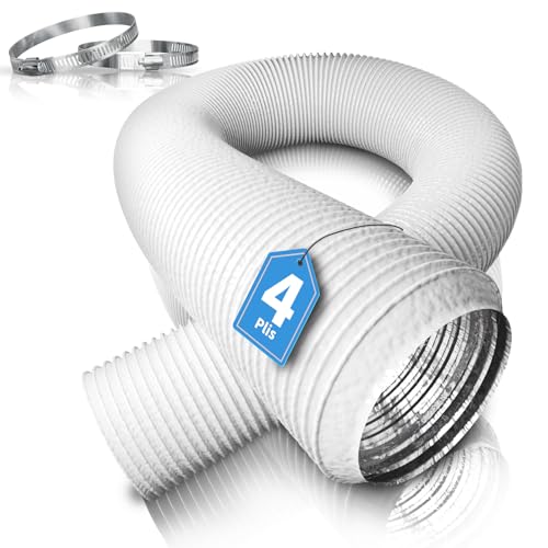 Hon&Guan 100mm Tuyau de Ventilation Flexible Alu 4 Couches, Conduit d'air Résistant à la Chaleur avec Colliers de Serrage pour Climatiseur Mobile,...