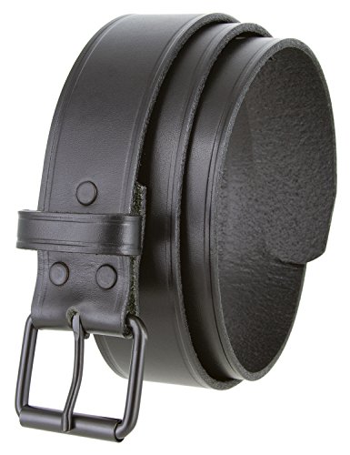 Black Roller Buckle Genuine Leather Uniform Work Belt 1 1/2