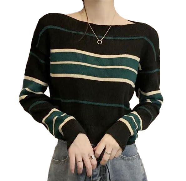 icw Women's Knit Loose Fit Boat Neck Drop Shoulder Crop Top Pullover Sweater (ONE Size Fit Bust XS-S-M-L-XL 32-40 INCH)-picture-32