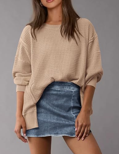 PRETTYGARDEN Oversized Sweatshirt for Women 2025 Fashion Crewneck Long Sleeve Pullover Waffle Knit Tops Fall Trendy Clothes