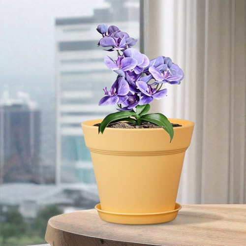 Homeuouz 8 Packs Blumentopf mit Untersetzer, 10cm Pflanzentopf, Plastik Übertopf mit Mehrere Ablauflöchern, Hydrokultur Topf, Blumentöpfe Set Ideal für Innen und Balkongärten,Farbe