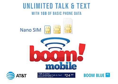 Boom! Mobile 4G LTE Prepaid Nano SIM Card- Unlimited Calls, Text, and 1GB