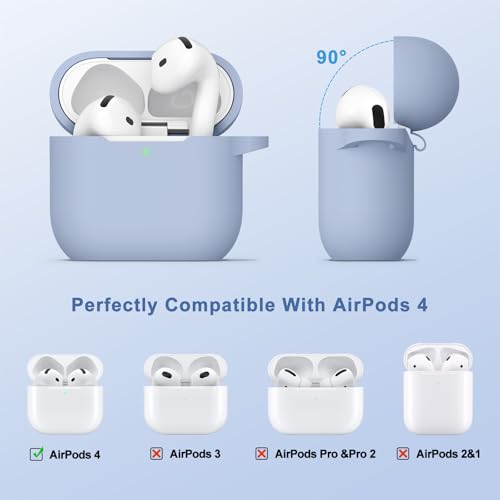 Image of Tobfit Case for AirPods 4 Case Cover 2024 with Lanyard & Keychain, Soft Silicone Protective Case for Apple AirPods 4th Generation, Full Protection, Support Wireless Charging, Denim Blue