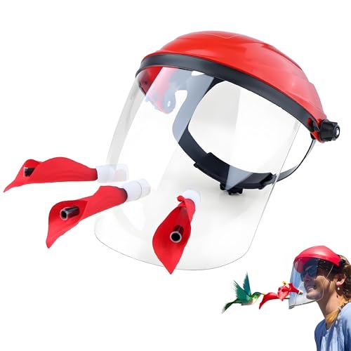 JILITSE Hummingbird Feeder Hat Mask | ​Helmet-Style Hands-Free Design | 3 Spill-Proof Ports & Adjustable Headband | Lightweight PVC for ​Outdoor & ​Parent-Child Birdwatching | Red