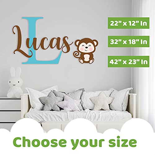 Custom Name & Initial Jungle Baby Monkey - Baby Girl Or Boy - Nursery Wall Decal For Baby Room Decorations - Mural Wall Decal Sticker For Home Children's Bedroom (Egd-005) #TOP4