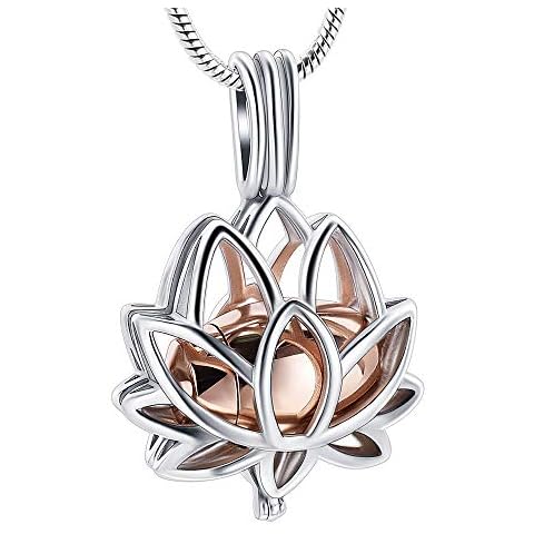 Cremation Jewelry Urn Pendant Necklace with Hollow Urn Cremation Jewelry for Ashes Lotus Flower Shape, Metal coral Gemstone ceramic agarwood, stainless-steel Cover