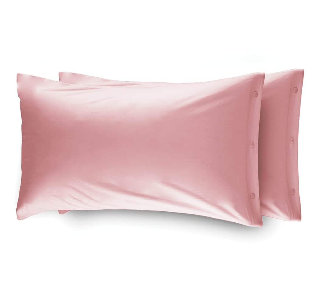 WEB LINEN Pair Of Soft Flannel Pillowcases With Side Buttons 52x82, Solid Pink, Pink Color, Default