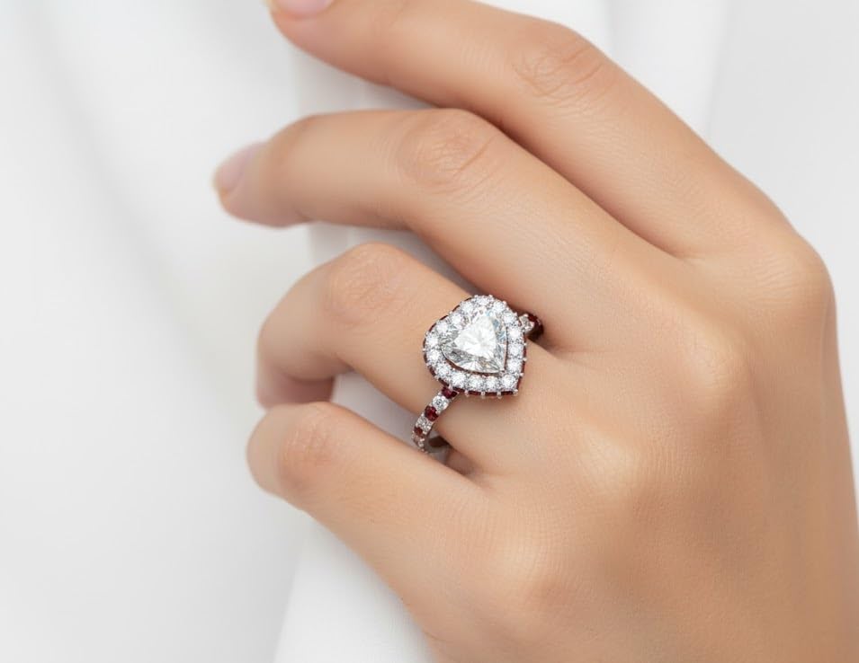 Image of Choose Your Gemstone Rollover Heart Diamond CZ Engagement Ring 925 Sterling Silver Heart Shape Petite Engagement Rings Lightweight Office Wear Everyday Gift Jewelry US Size 4 to 12