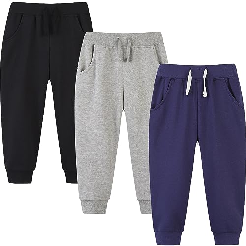 Image of GFQLONG 3 Pack Baby Boy Drawstring Elastic Sweatpants,Toddler Cotton Dinosaur Active Jogger Pants with Pockets