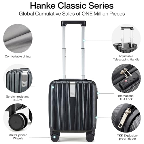 Image of Hanke 14 Inch Underseat Carry On Luggage with Wheels Hard Shell Suitcases Carry On Bag Lightweight Small Mini Suitcase Tsa Luggage for Travel.（Jet Black）