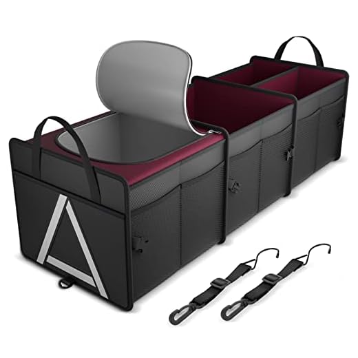 K KNODEL Sturdy Car Trunk Organizer with Premium Insulation Cooler Bag, Heavy Duty Collapsible Trunk Storage Organizer for Car, SUV, Truck, or Van (3 Compartments, Red)
