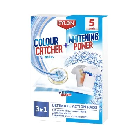 Dylon Colour Catcher Whitening Power + Stain Remover for Whites 3 in 1 Ultimate Action Pads - 5 Pads Cover