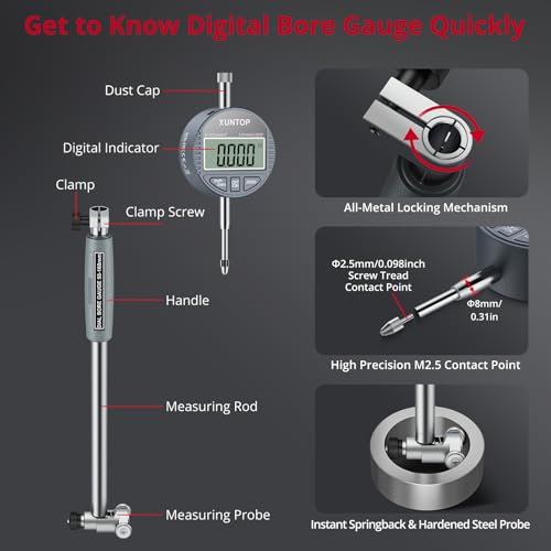 Kit profesional de medición de diámetro y espesor: Calibrador digital de espesor 0.5 pulg. y indicador digital de diámetro 0.7-6 pulg. con 23 piezas de yunques, para metal, automotriz y mecanizado CNC miniatura 7