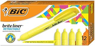 BIC Brite Liner Retractable Highlighter, Chisel Tip (1.6mm), Yellow, For Broad Highlighting and Fine Underlining, 12-Count