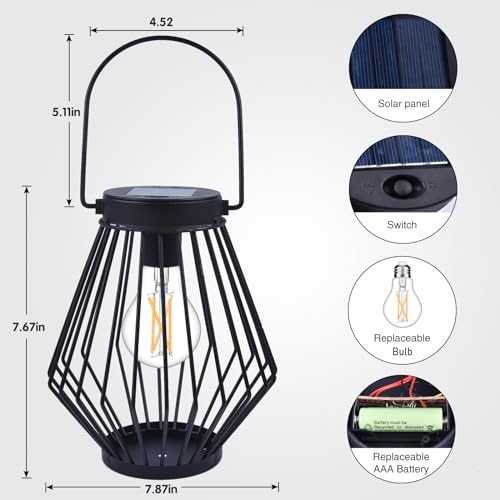 image for Kelvinlux Solar Lantern Outdoor Hanging, Solar Powered Metal Light wit