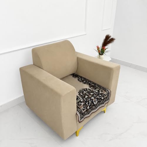 Image of Homerz Premium 'Maharaja Paradise Series' Sofa Cover | Net Fabric Sofa Cover | Washable, Anti-Dust Backed & Wrinkle Resistant Cover (Beige Empress, 1 Seater, Only Seat Cover)