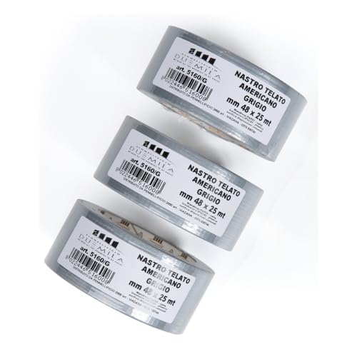 PENNELLIFICIO 2000 | Juego de 3 cintas de tela americana, extra resistente, color gris, tamaño 48 mm x 25 metros – Made in Italy