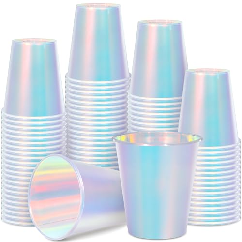 Jingmore 50 Pcs Frosted Iridescent Plastic Cups 12oz Disposable Bachelorette Party Cups Drinking Party Decorations Birthday Supplies Camping Indoor Outdoor Events Beverage